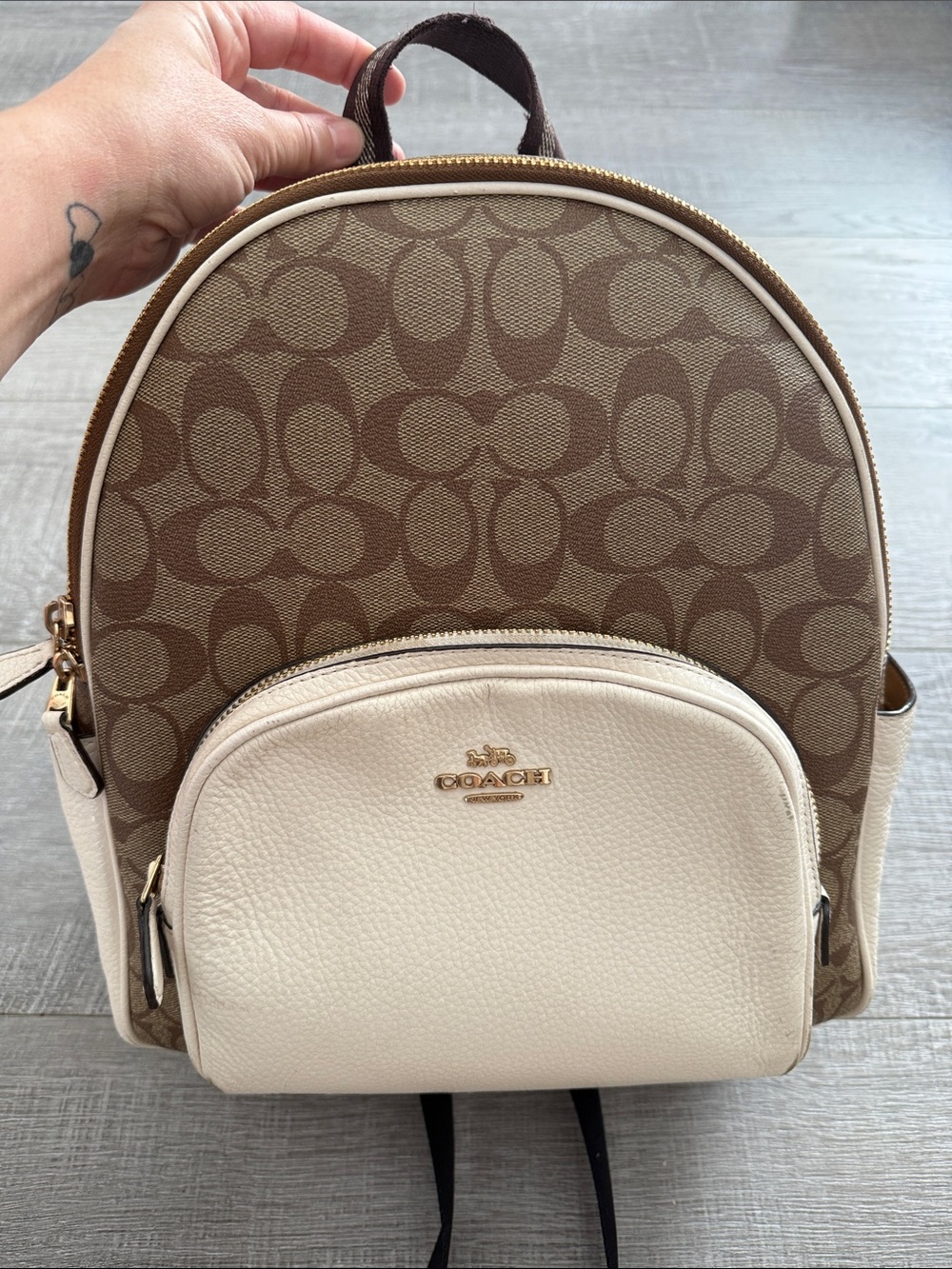 Coach Brown Signature Canvas & Cream Leather Mini Backpack